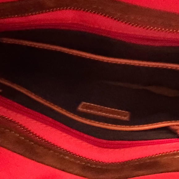 Dooney & Bourke Red Women's nylon Tote Bag with Brown Leather Trim - Picture 2 of 5